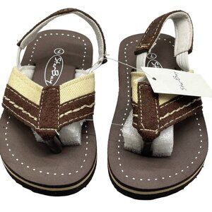 Star Bay sandal size 7 brown white elastic back strap canvas front strap READ